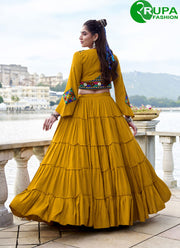 Mustard Color Plain Work Rayon Readymade Lehenga Choli